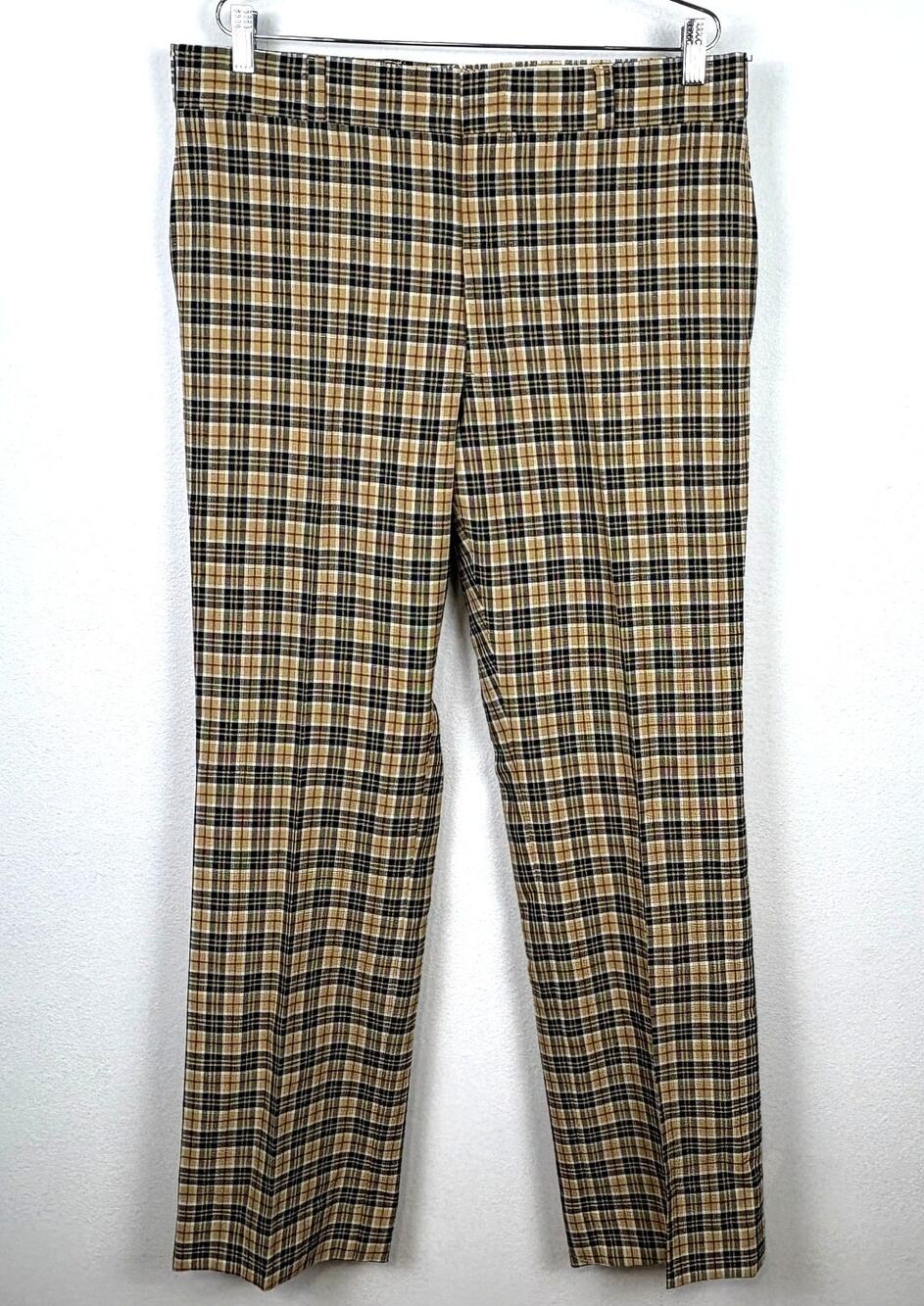 Vintage Arthur A. Adler Flat Front Gold Navy Plaid Tartan Pants Slacks Size 34